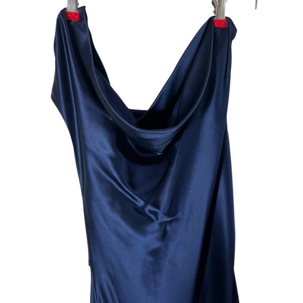 NWOT Unaltered NICHOLAS Eartha Draped Dark Ink Navy Satin Gown - Picture 5 of 11